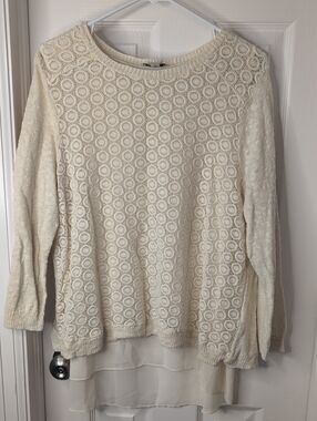 Lucky Brand Cream Crochet Knit Layered Sweater Size XL